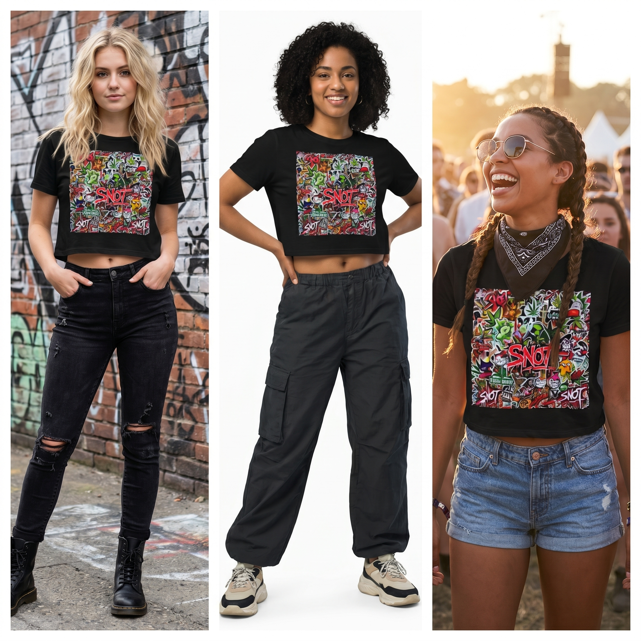SNOT Girls Graffiti Crop Tee